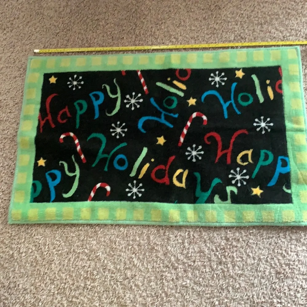 Happy Holidays Throw Rug Festive Christmas Colorful Whimsical Soft Accent